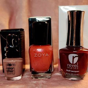 3 Nail Polishes- ZOYA Azalea, Revel M562 Embrace, Plum 148 Fairy Bloom